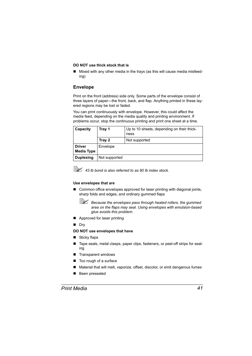 Envelope, Envelope 41, Print media 41 | Konica Minolta 2490MF User Manual | Page 53 / 226