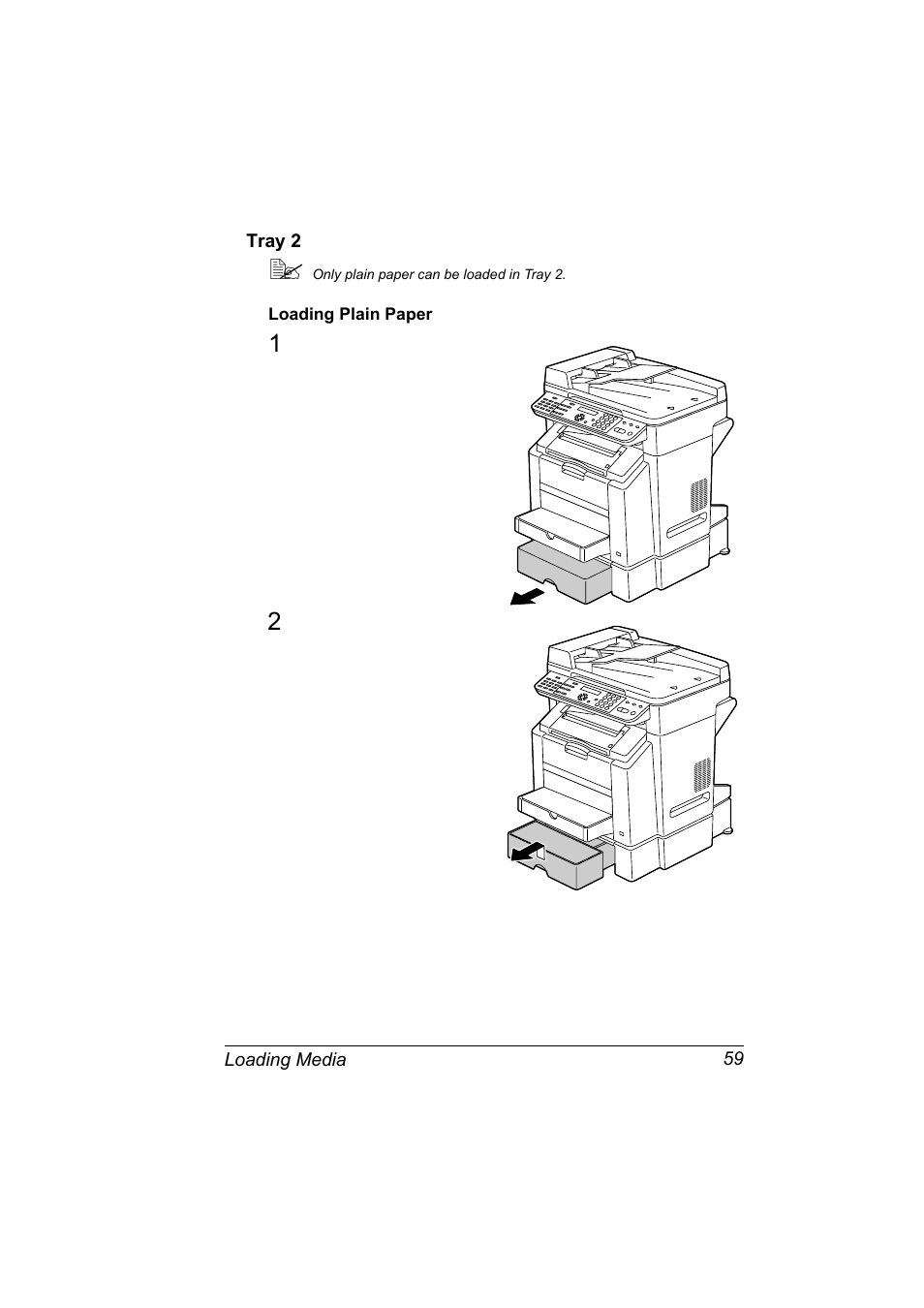 Tray 2, Loading plain paper, Tray 2 59 | Loading plain paper 59 | Konica Minolta 2490MF User Manual | Page 71 / 226