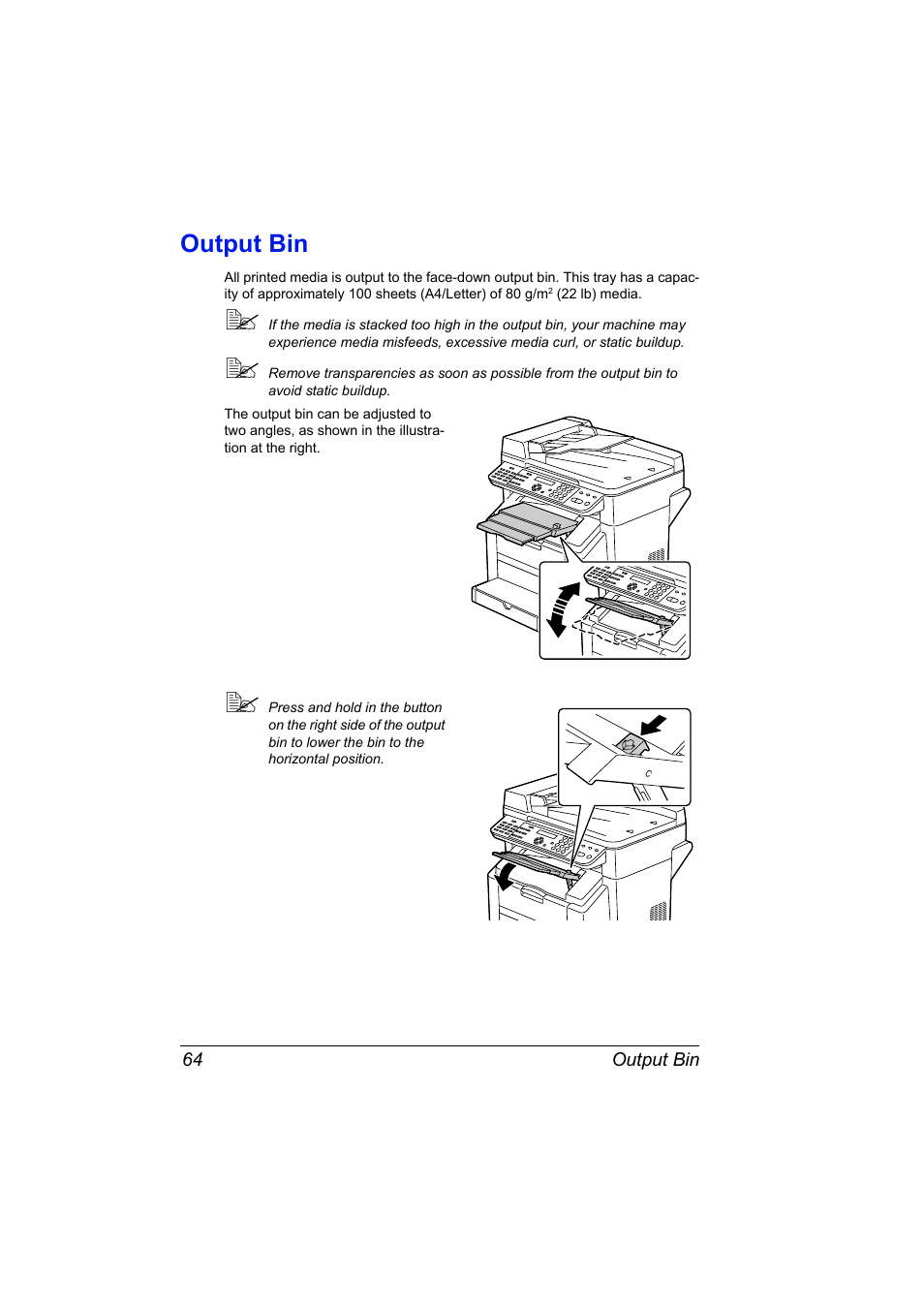 Output bin, Output bin 64 | Konica Minolta 2490MF User Manual | Page 76 / 226