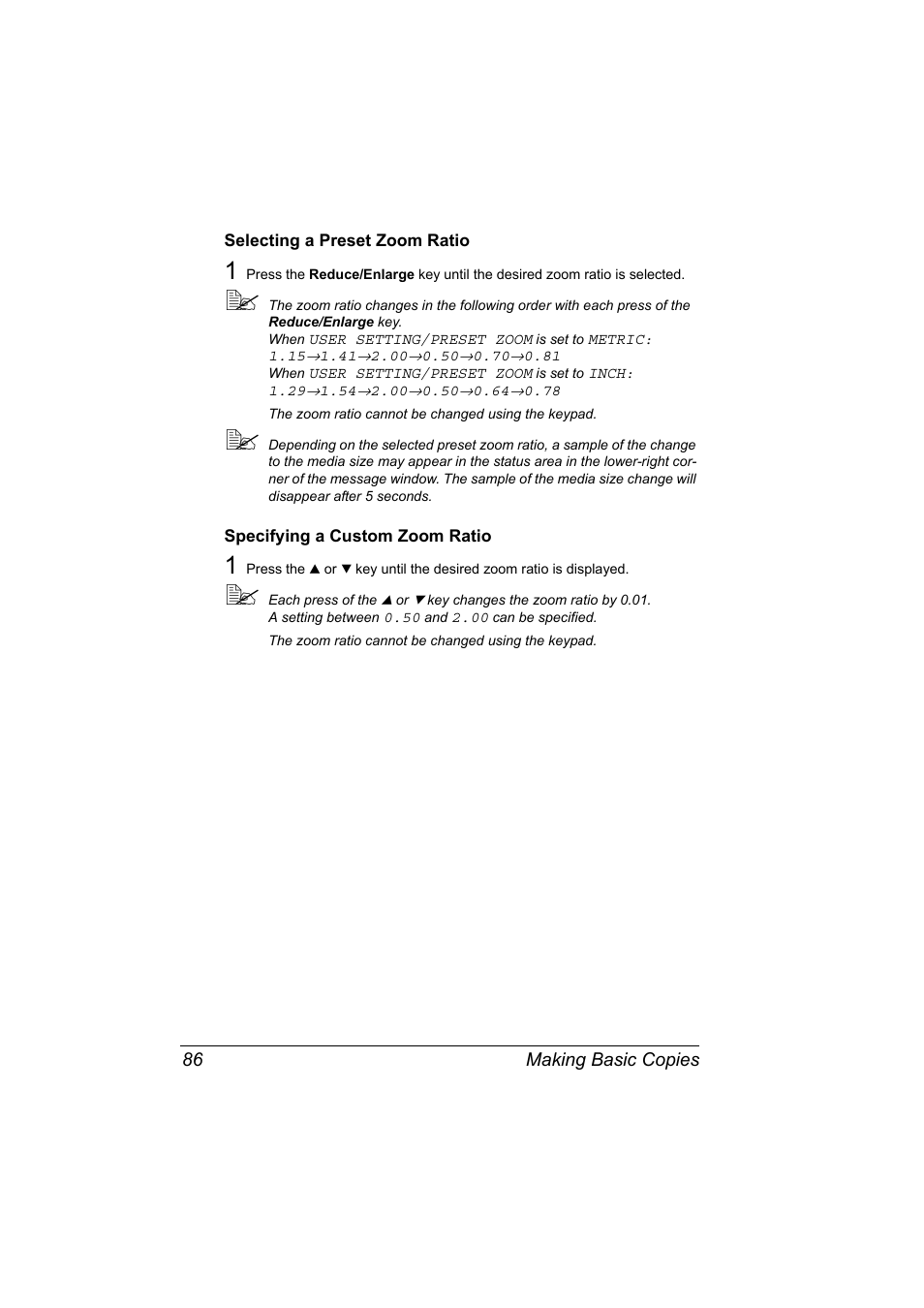Selecting a preset zoom ratio, Specifying a custom zoom ratio | Konica Minolta 2490MF User Manual | Page 98 / 226
