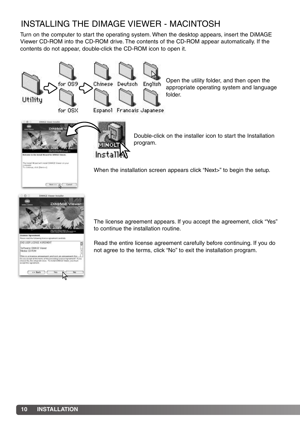 Installing the dimage viewer - macintosh | Konica Minolta DiMAGE Viewer User Manual | Page 10 / 92