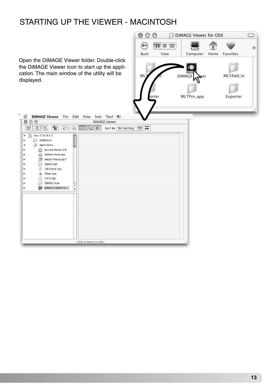 Starting up the viewer - macintosh | Konica Minolta DiMAGE Viewer User Manual | Page 13 / 92