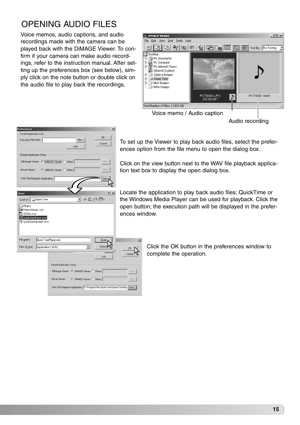 Opening audio files | Konica Minolta DiMAGE Viewer User Manual | Page 15 / 92