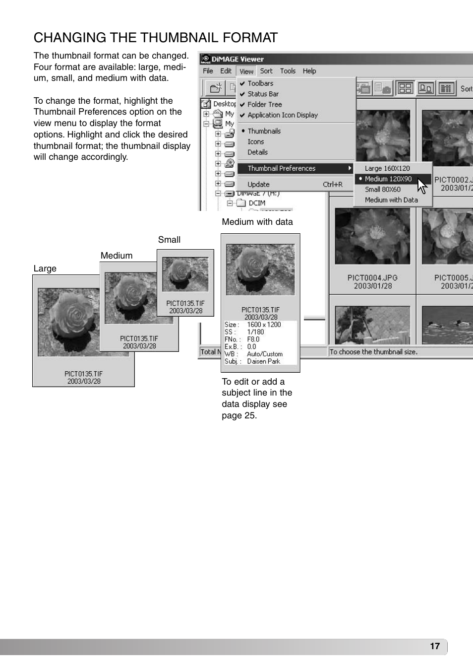 Changing the thumbnail format | Konica Minolta DiMAGE Viewer User Manual | Page 17 / 92