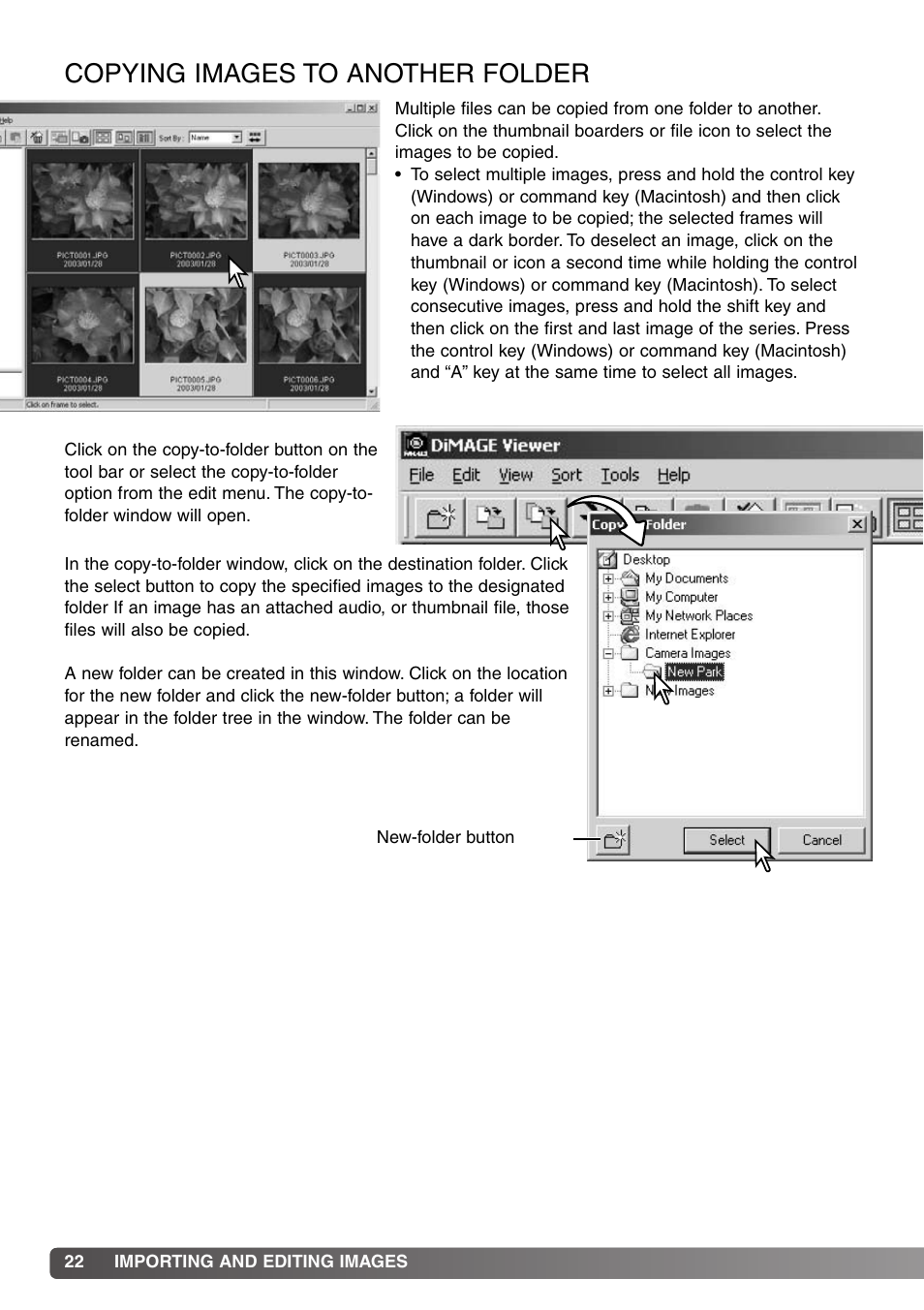 Copying images to another folder | Konica Minolta DiMAGE Viewer User Manual | Page 22 / 92