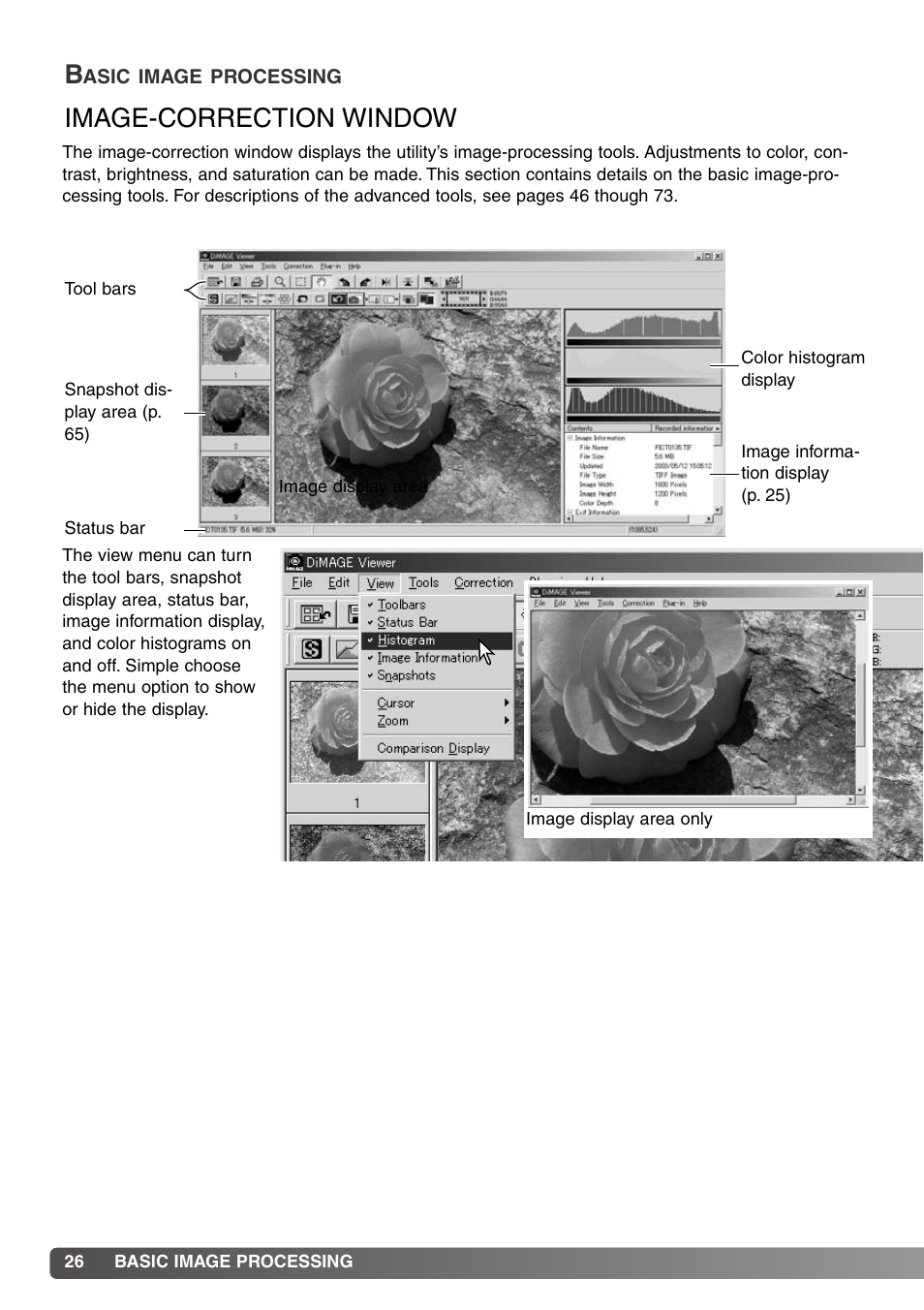 Basic image processing, Image-correction window | Konica Minolta DiMAGE Viewer User Manual | Page 26 / 92