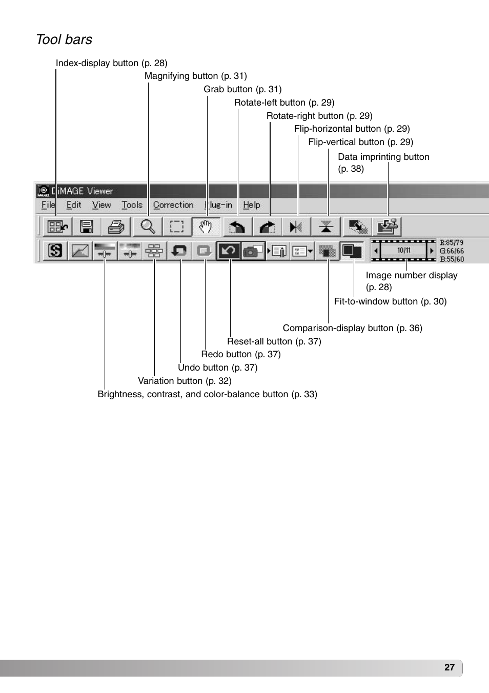 Tool bars | Konica Minolta DiMAGE Viewer User Manual | Page 27 / 92