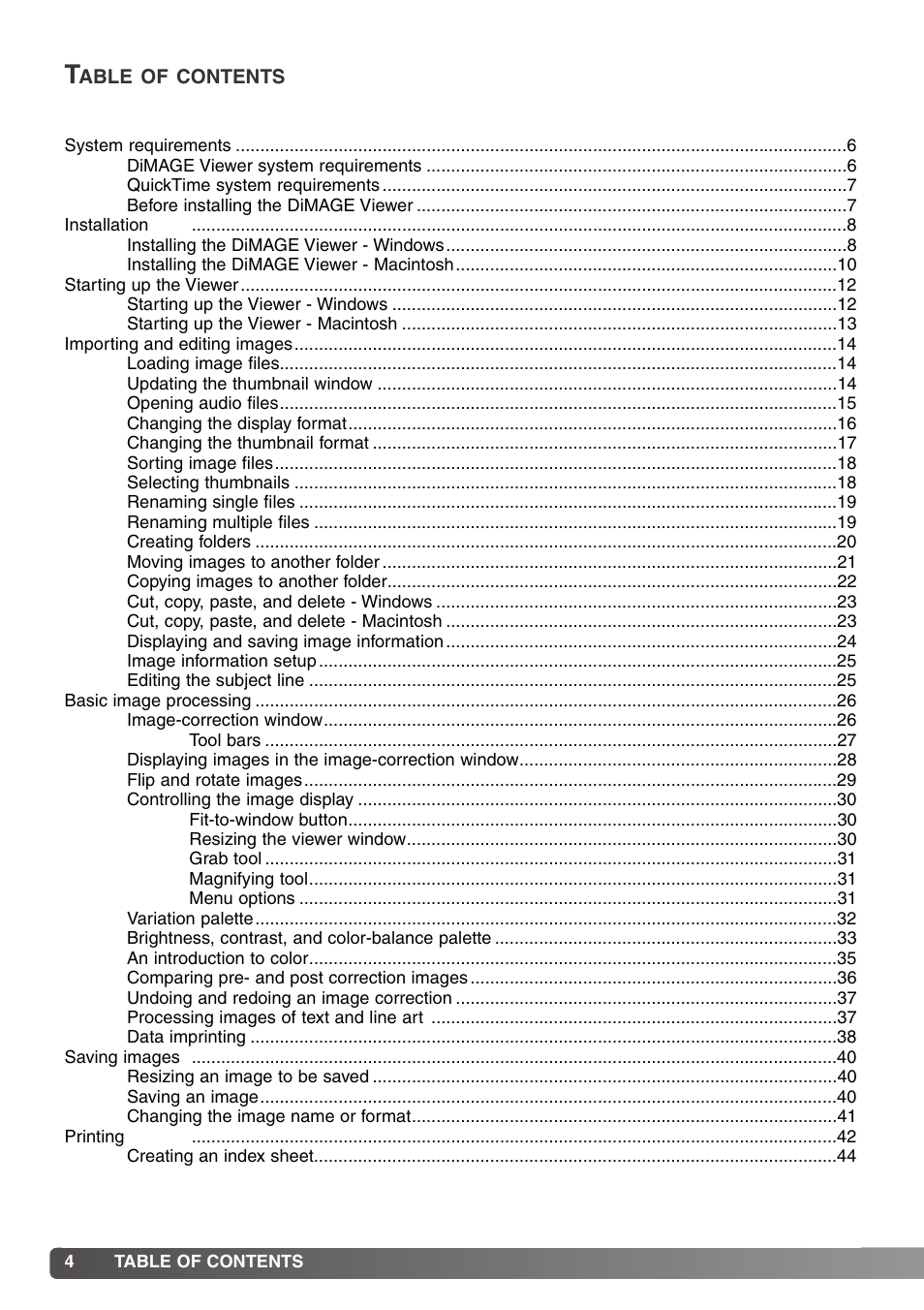 Konica Minolta DiMAGE Viewer User Manual | Page 4 / 92