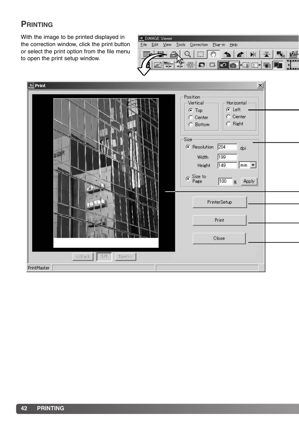 Printing | Konica Minolta DiMAGE Viewer User Manual | Page 42 / 92