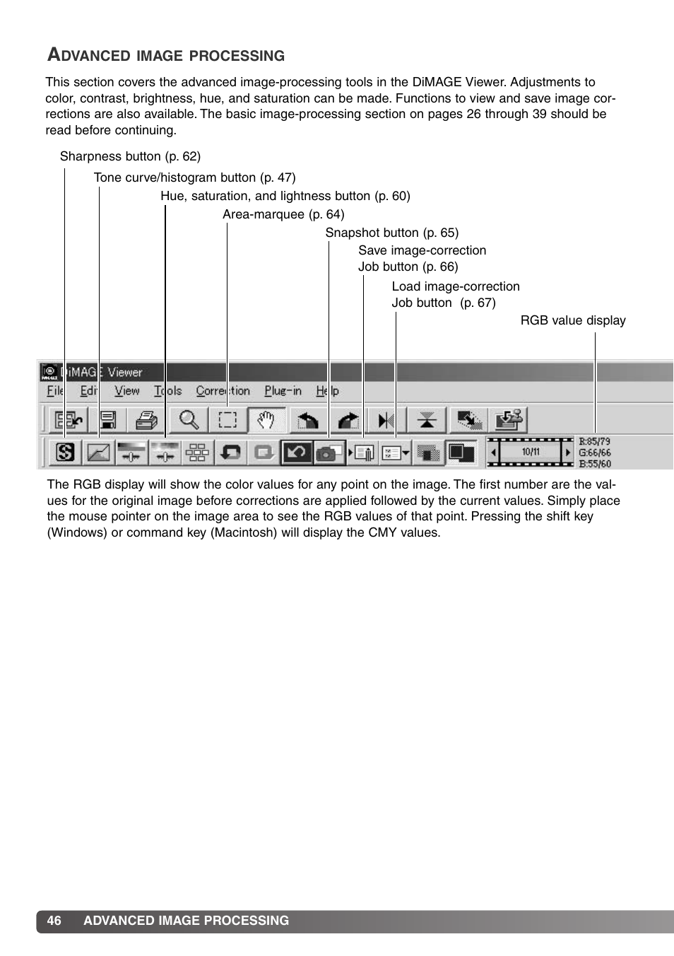 Advanced image processing | Konica Minolta DiMAGE Viewer User Manual | Page 46 / 92