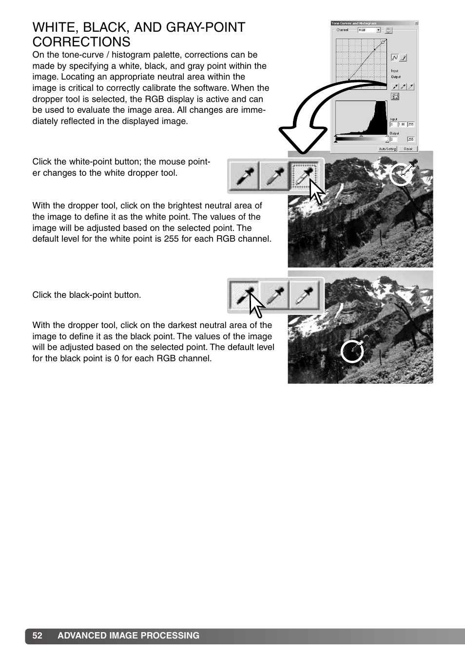 White, black, and gray-point corrections | Konica Minolta DiMAGE Viewer User Manual | Page 52 / 92