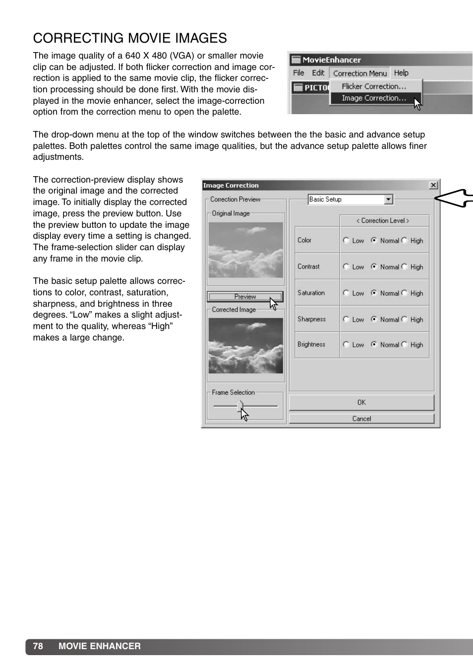 Correcting movie images | Konica Minolta DiMAGE Viewer User Manual | Page 78 / 92