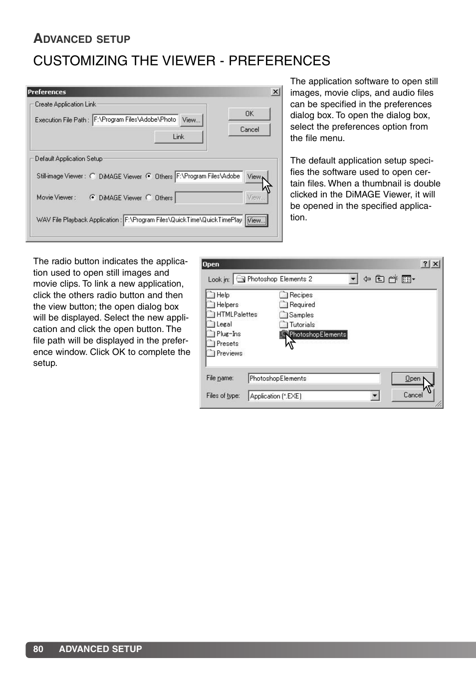 Advanced setup, Customizing the viewer - preferences | Konica Minolta DiMAGE Viewer User Manual | Page 80 / 92