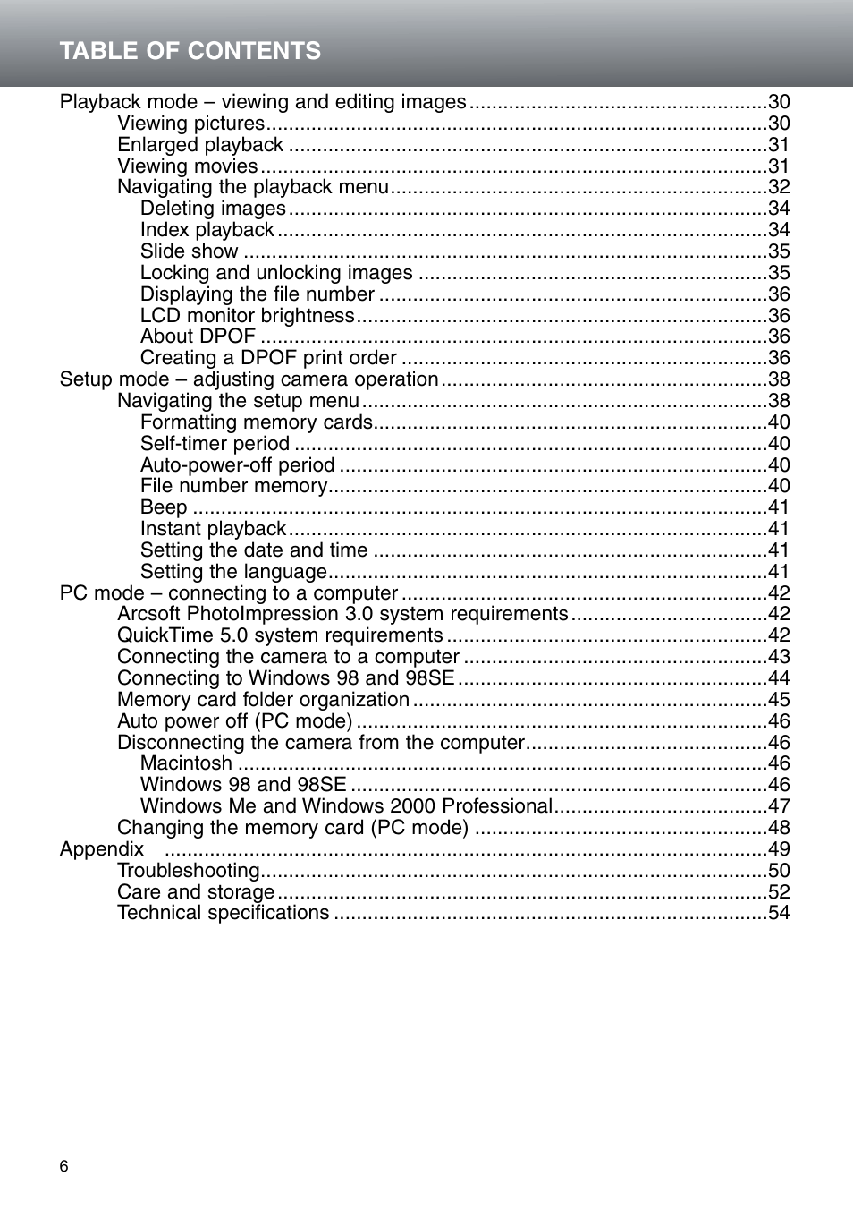 Konica Minolta DiMAGE E203 User Manual | Page 6 / 56
