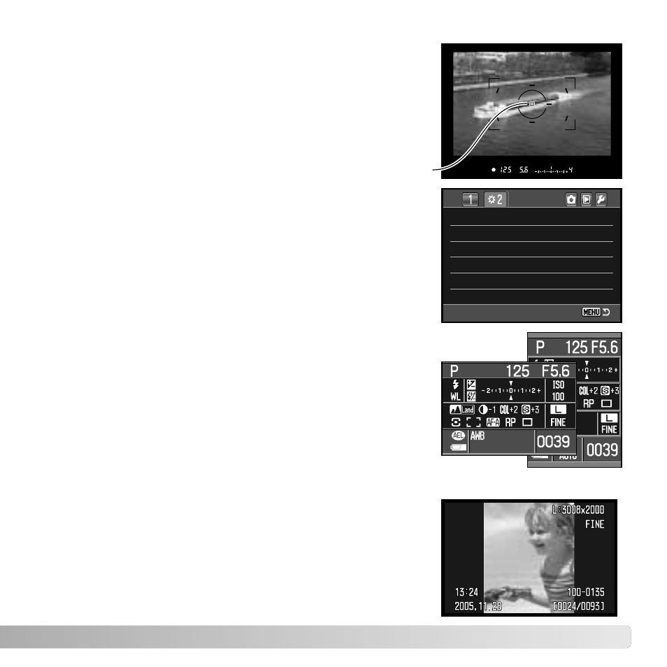 Af area setup, Monitor display setup, Recording display setup | Playback display setup | Konica Minolta Dynax/Maxxum 5D User Manual | Page 97 / 148