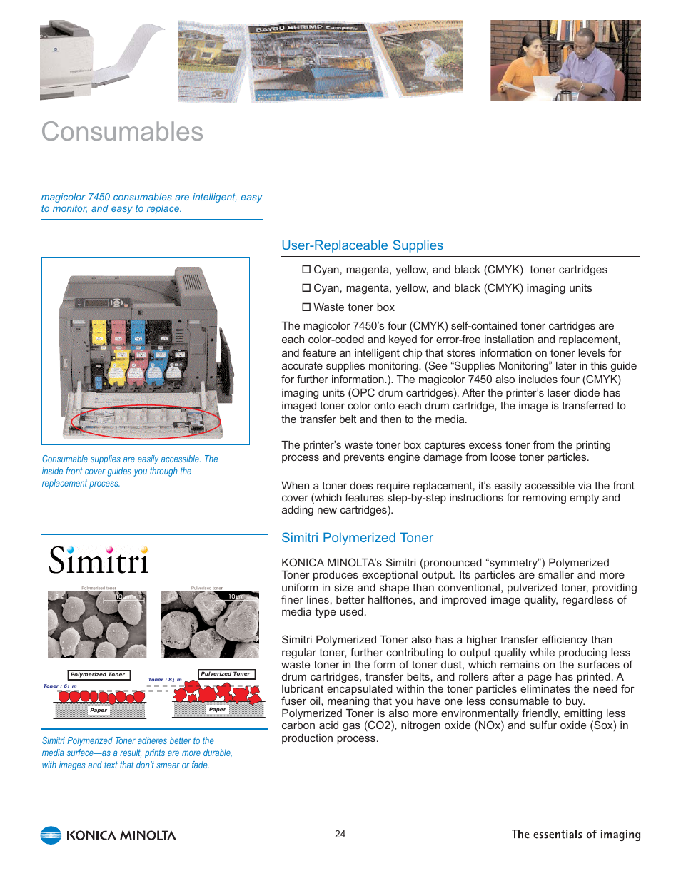 Consumables, User-replaceable supplies, Simitri polymerized toner | Konica Minolta Magicolor 7450 User Manual | Page 28 / 46