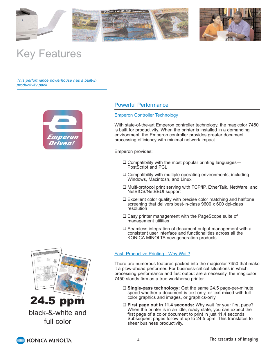 Key features, 5 ppm, Black-&-white and full color | Konica Minolta Magicolor 7450 User Manual | Page 8 / 46