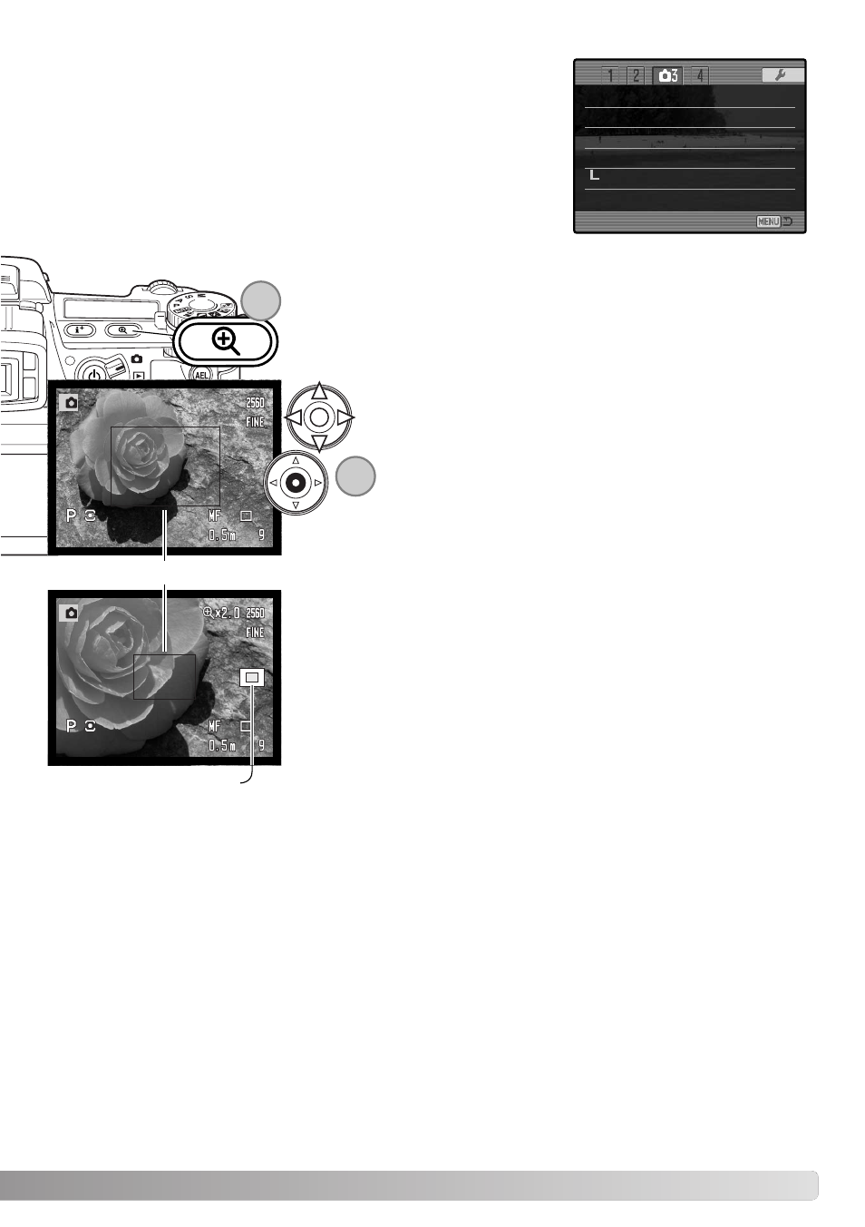 Magnification button flex digital magnifier, Magnification button, Flex digital magnifier | Konica Minolta Dimage A1 User Manual | Page 105 / 172