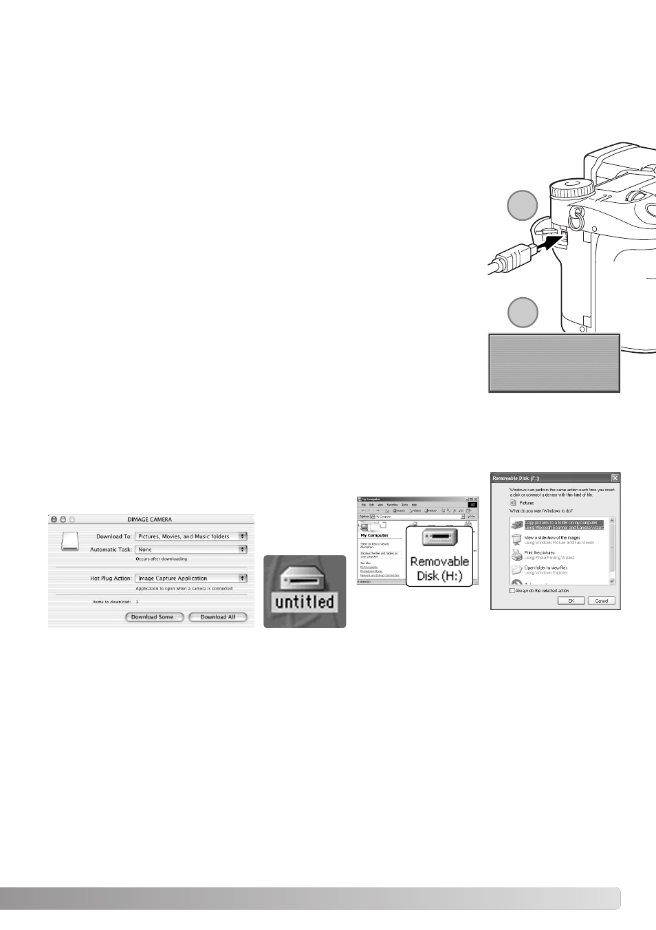 Connecting the camera to a computer | Konica Minolta Dimage A1 User Manual | Page 147 / 172