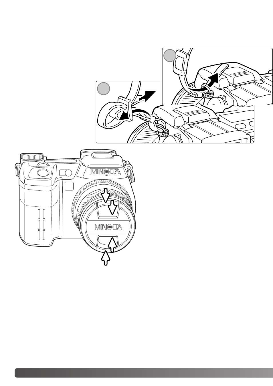 Getting up and running, Attaching the camera strap removing the lens cap | Konica Minolta Dimage A1 User Manual | Page 20 / 172