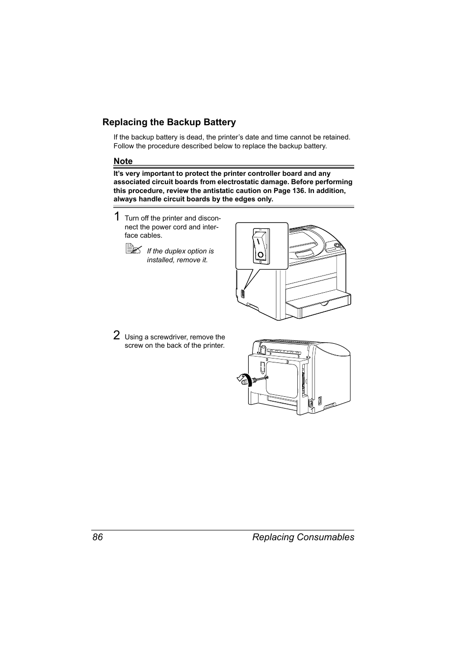 Replacing the backup battery, Replacing the backup battery 86 | Konica Minolta bizhub C10P User Manual | Page 98 / 168