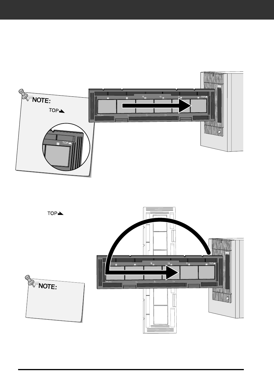 Inserting the film holder into the scanner | Konica Minolta Dimage Scan Elite F-2900 User Manual | Page 26 / 85