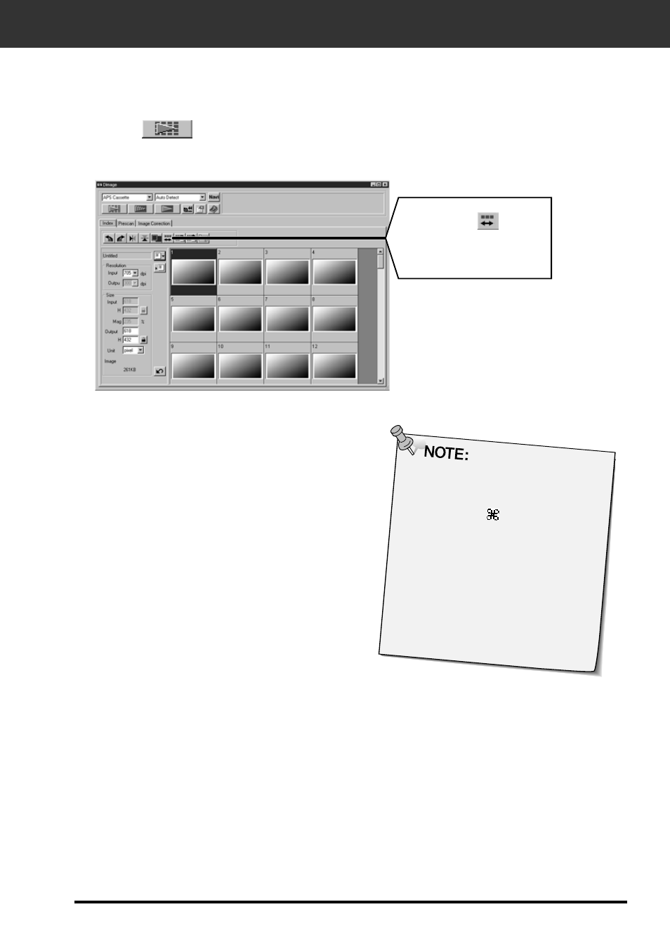 Index scan, Index scan click on in the main window, Click on to reverse the display order | Konica Minolta Dimage Scan Elite F-2900 User Manual | Page 63 / 85