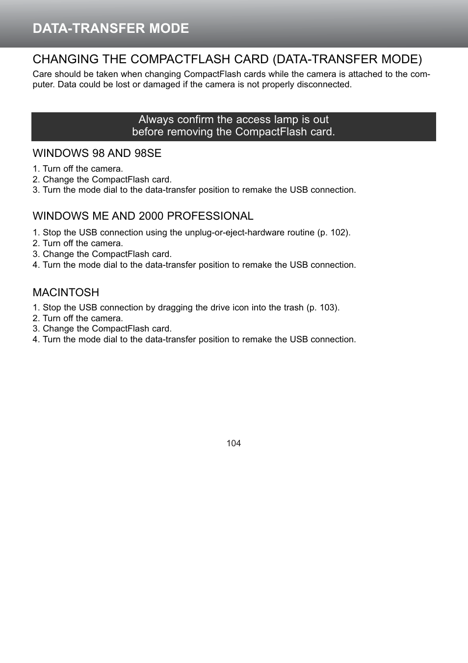 Data-transfer mode | Konica Minolta S304 User Manual | Page 104 / 118