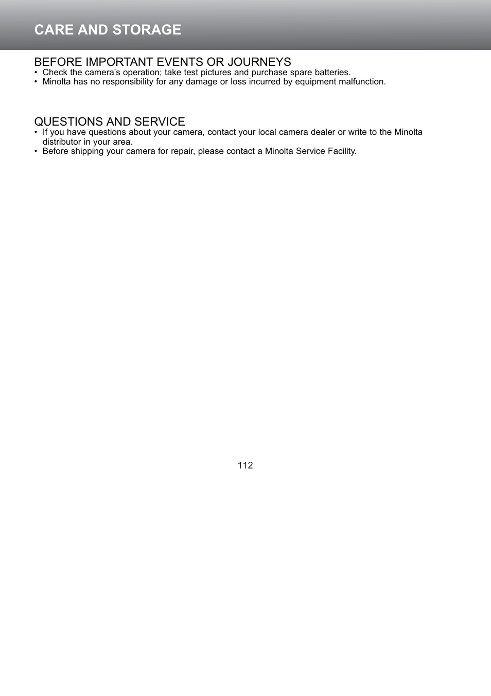 Care and storage | Konica Minolta S304 User Manual | Page 112 / 118