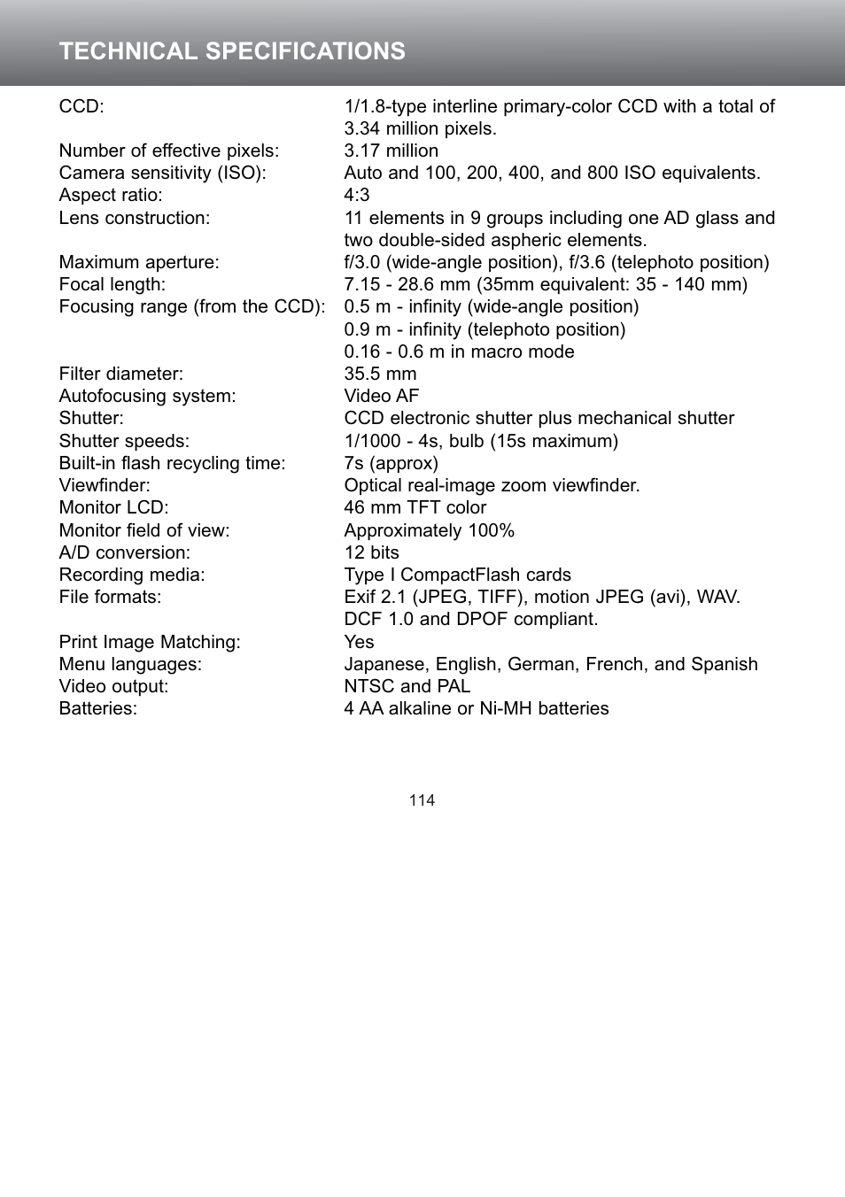 Technical specifications | Konica Minolta S304 User Manual | Page 114 / 118