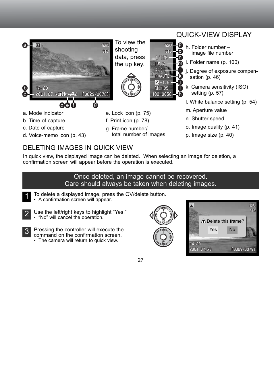 Quick-view display deleting images in quick view, Quick-view display | Konica Minolta S304 User Manual | Page 27 / 118