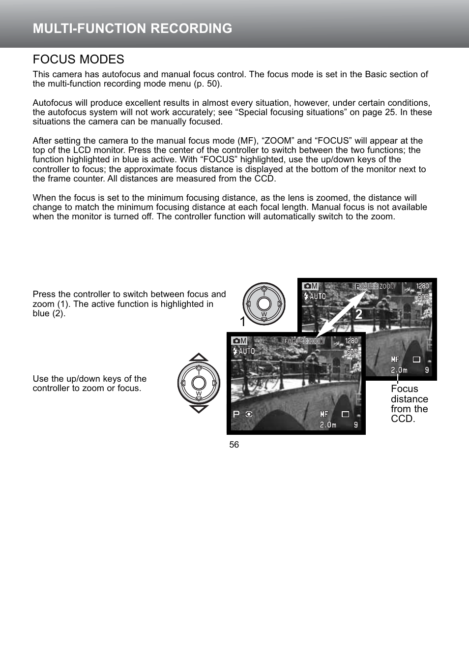Focus modes, Multi-function recording | Konica Minolta S304 User Manual | Page 56 / 118
