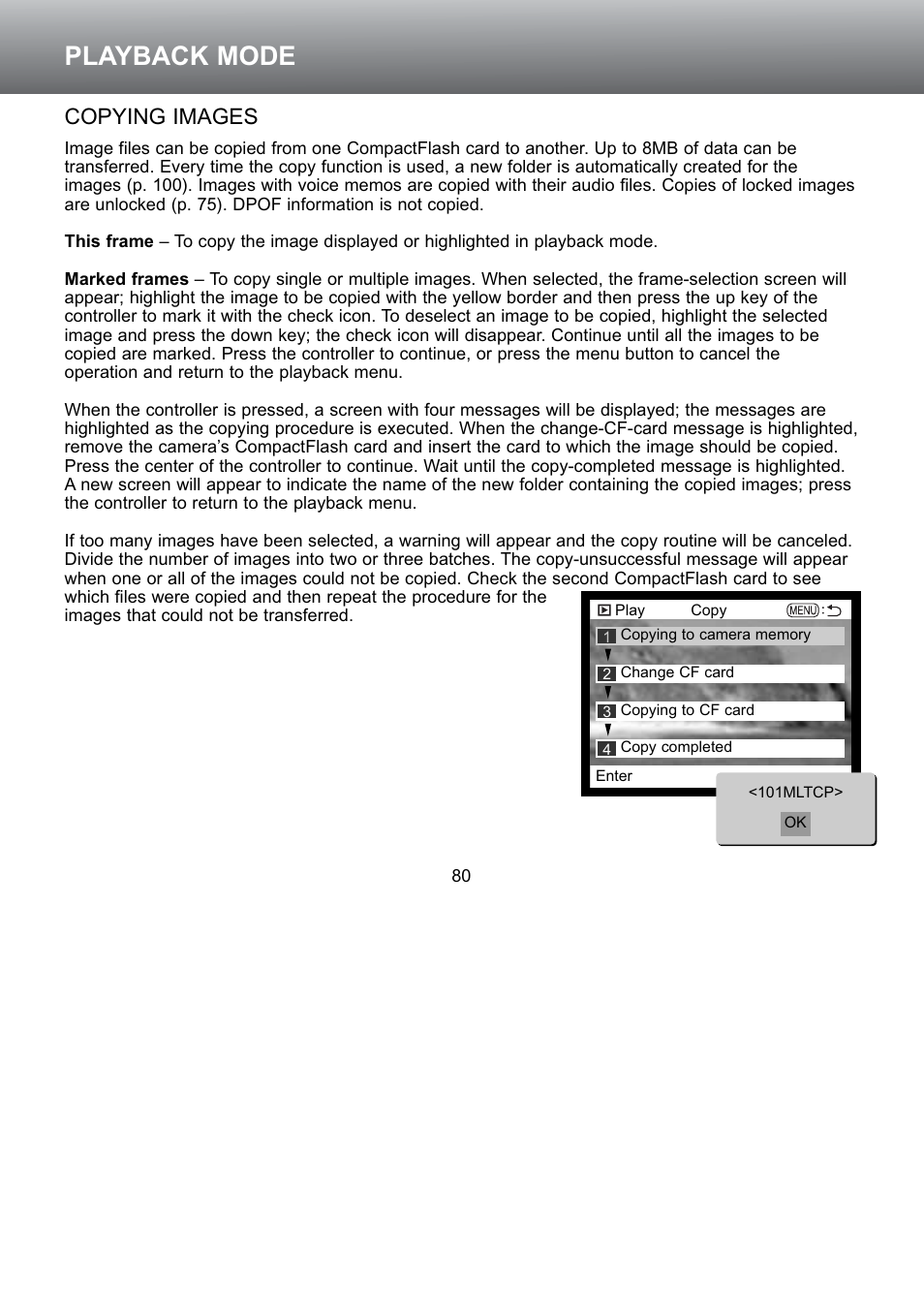 Copying images, Playback mode | Konica Minolta S304 User Manual | Page 80 / 118