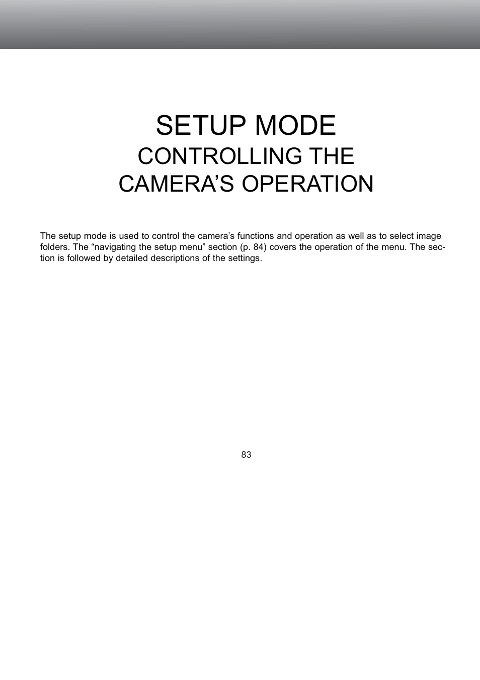 Setup mode – controlling the camera’s operation, Setup mode, Controlling the camera’s operation | Konica Minolta S304 User Manual | Page 83 / 118