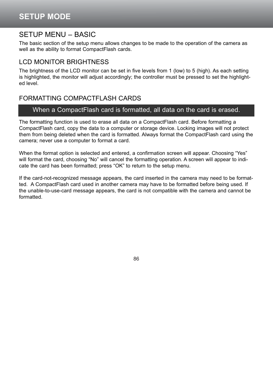 Setup menu – basic, Setup mode | Konica Minolta S304 User Manual | Page 86 / 118