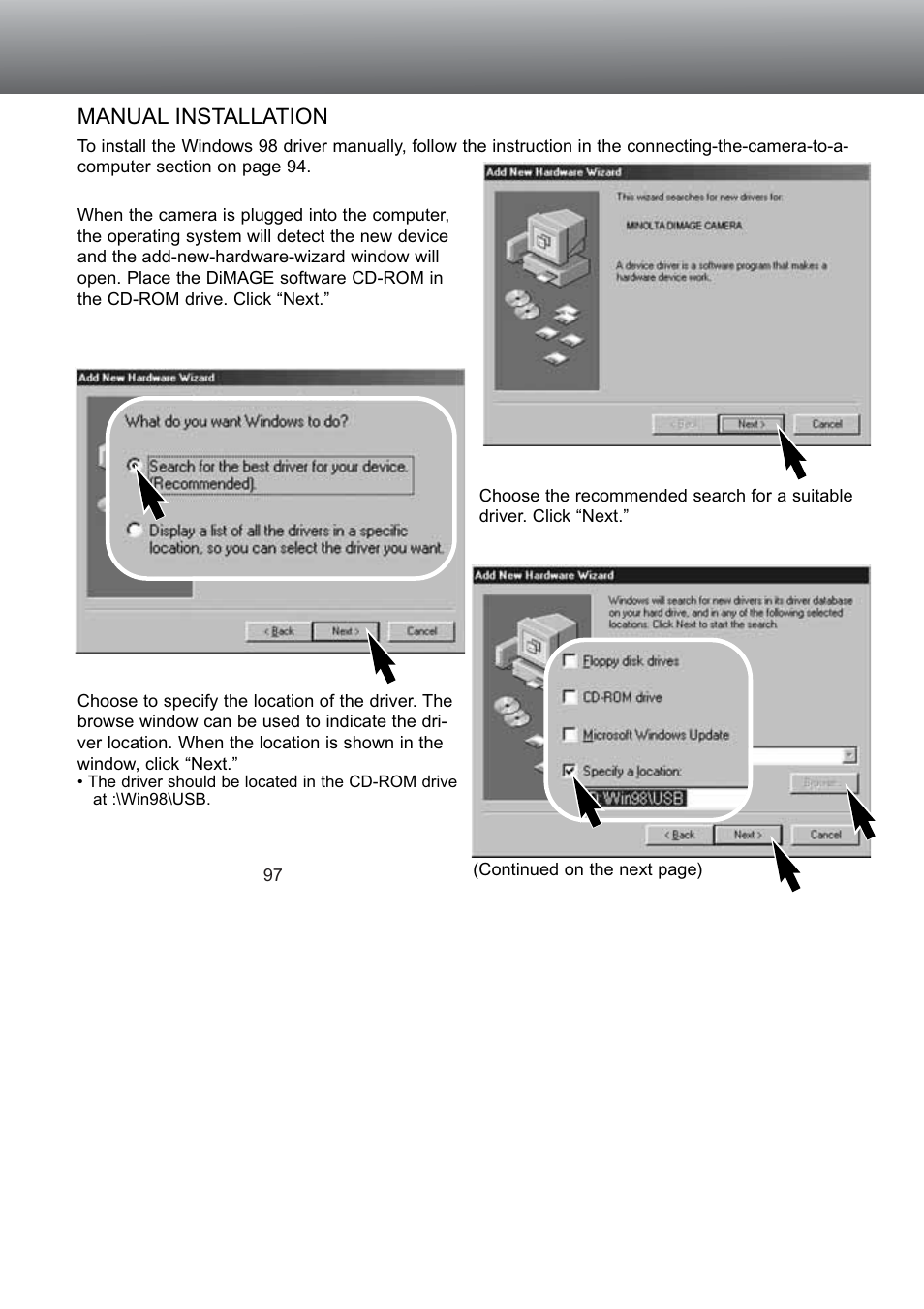 Manual installation | Konica Minolta S304 User Manual | Page 97 / 118