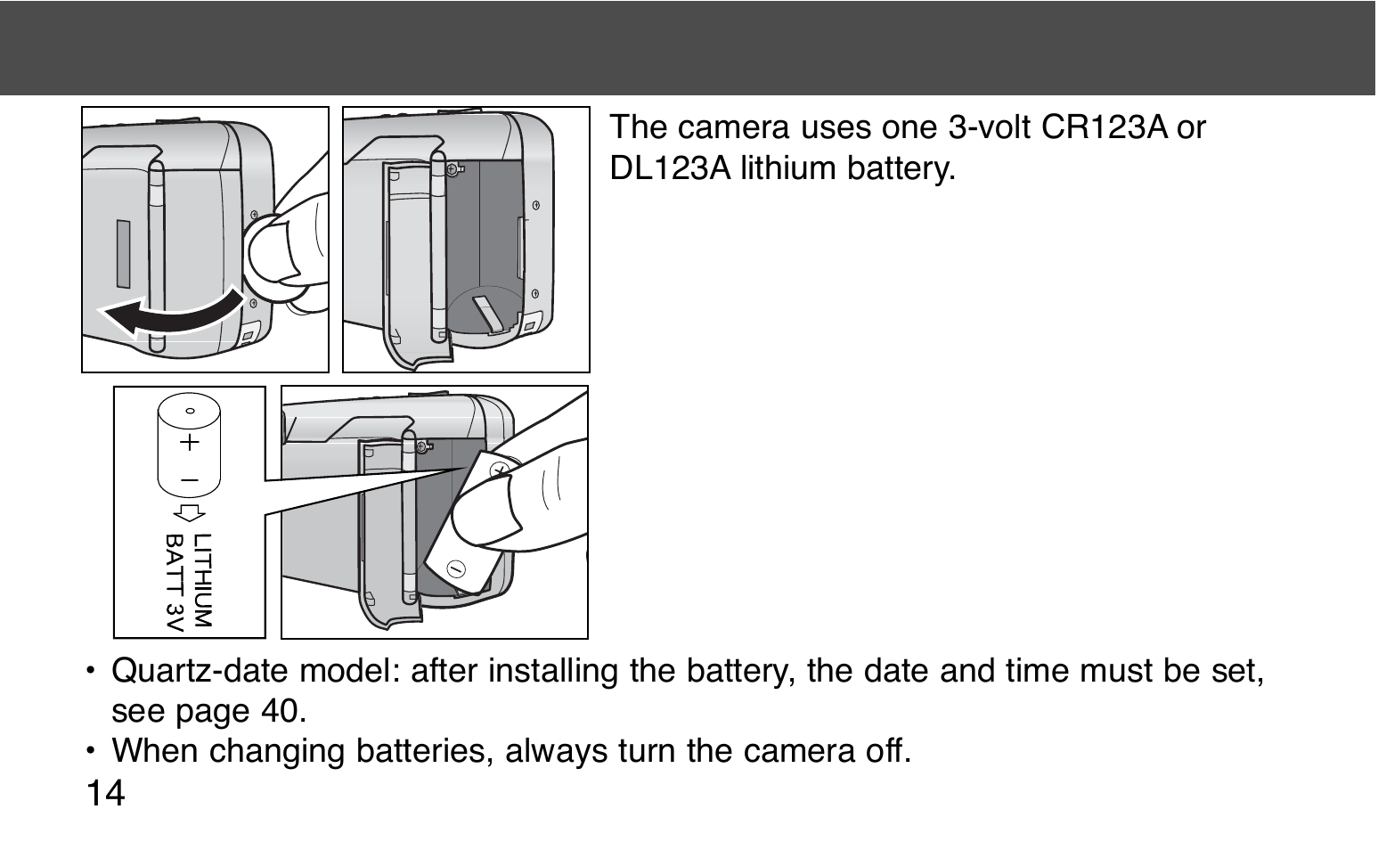 Inserting the battery | Konica Minolta 130C User Manual | Page 14 / 56