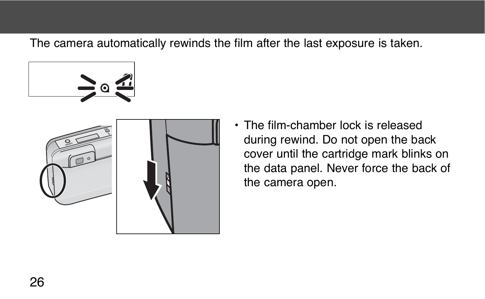 Rewinding the film | Konica Minolta 130C User Manual | Page 26 / 56