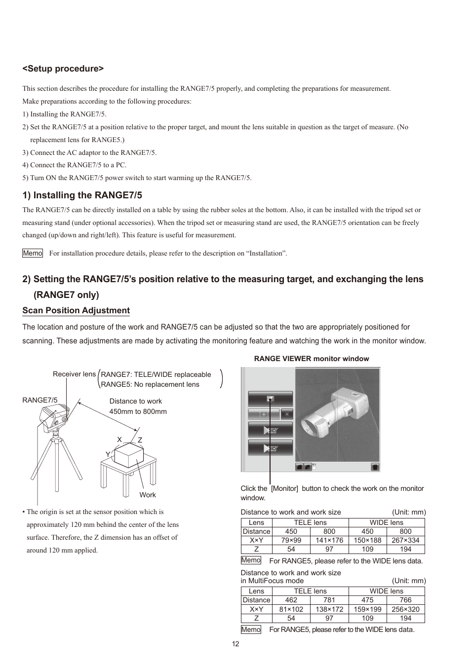 1) installing the range7/5, Setup procedure | Konica Minolta Non-Contact 3D Digitizer Range7 User Manual | Page 14 / 26