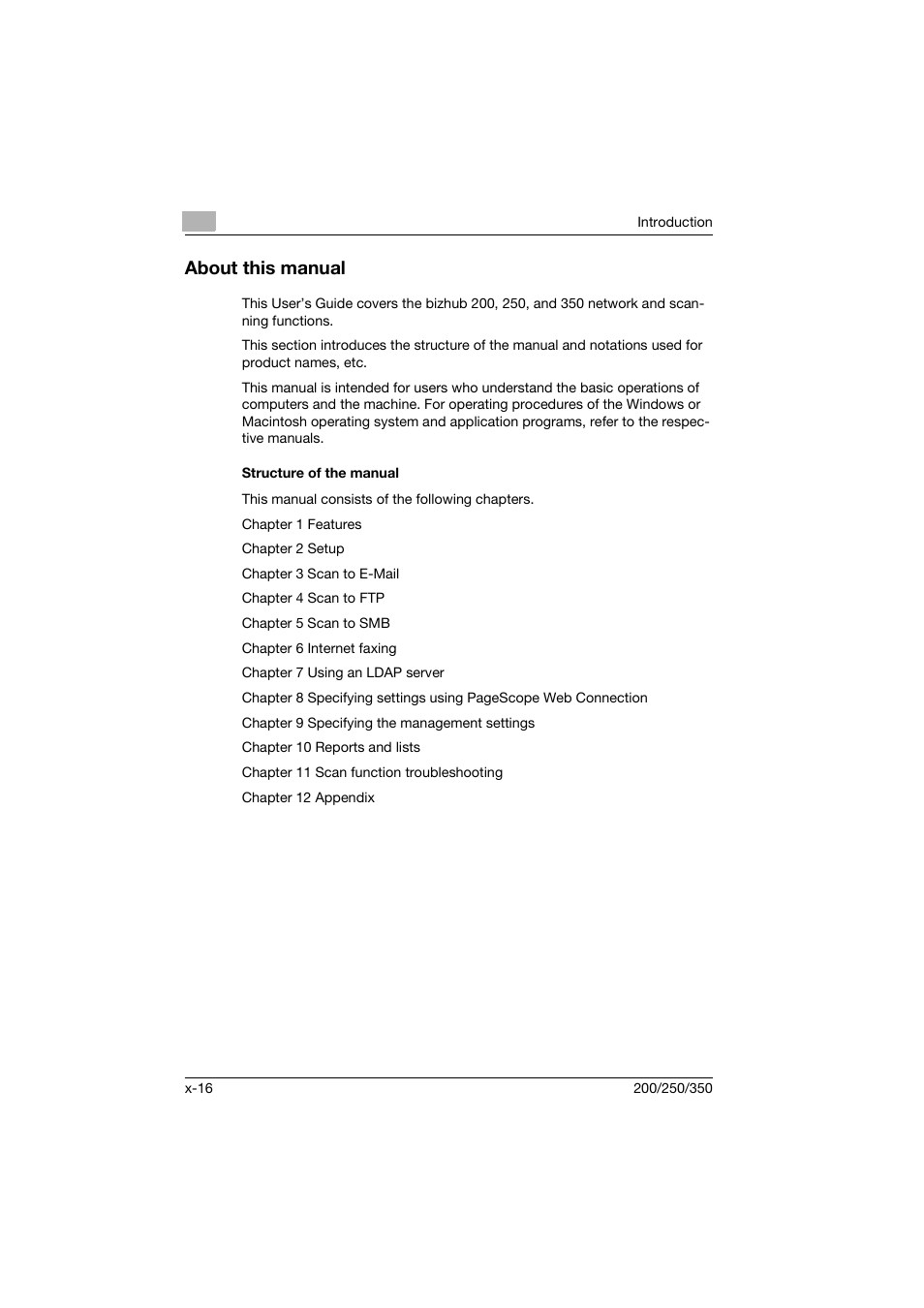 About this manual, Structure of the manual | Konica Minolta BP-200 User Manual | Page 17 / 468