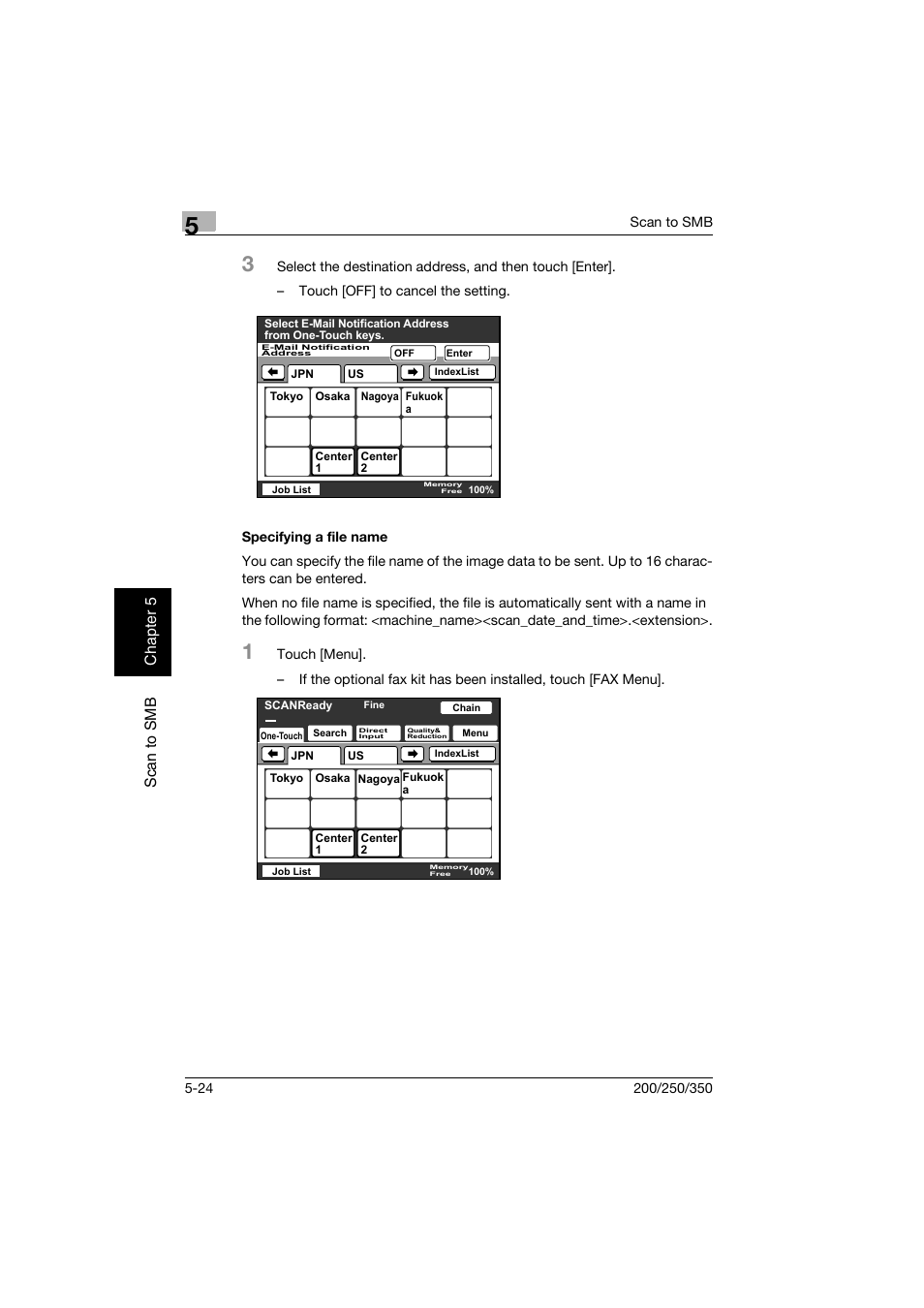 Specifying a file name, Specifying a file name -24 | Konica Minolta BP-200 User Manual | Page 209 / 468