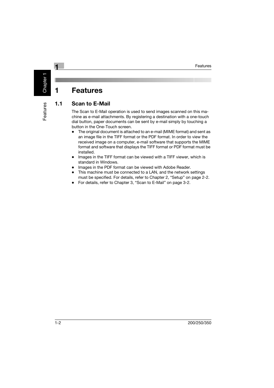 1 features, 1 scan to e-mail, Features | Scan to e-mail -2, 1features | Konica Minolta BP-200 User Manual | Page 25 / 468