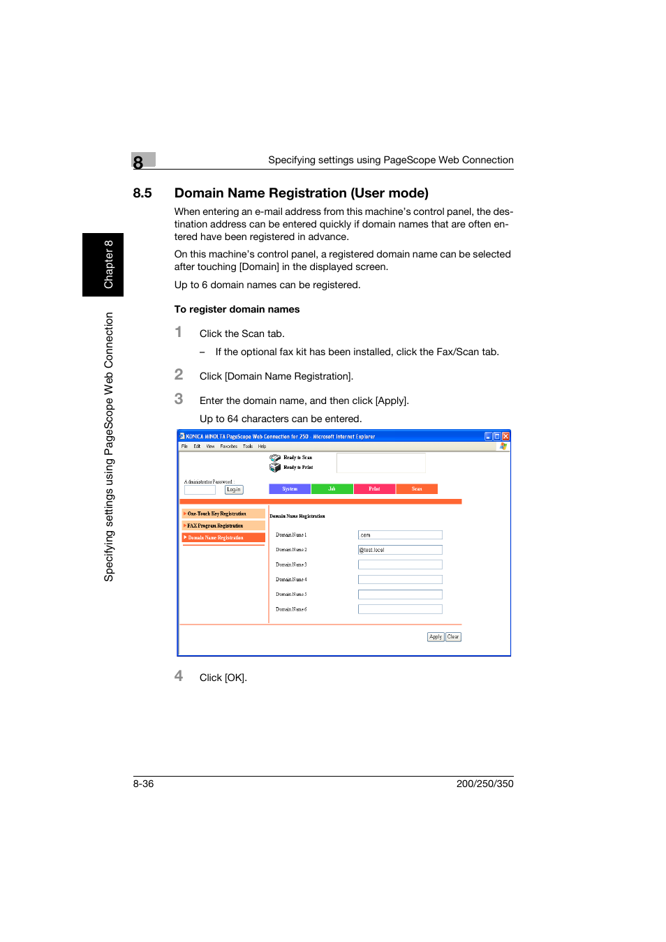 5 domain name registration (user mode), To register domain names, Domain name registration (user mode) -36 | To register domain names -36 | Konica Minolta BP-200 User Manual | Page 315 / 468