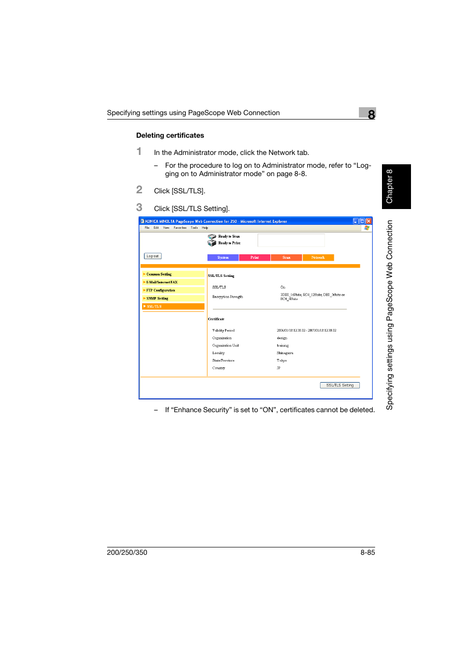 Deleting certificates, Deleting certificates -85 | Konica Minolta BP-200 User Manual | Page 364 / 468