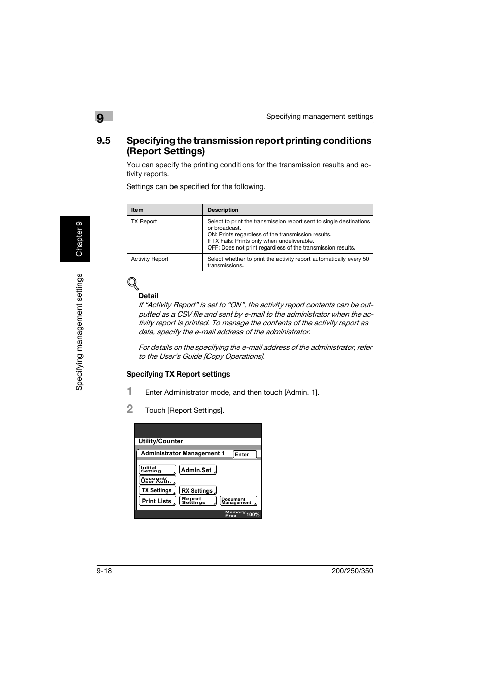 Specifying tx report settings, Specifying tx report settings -18 | Konica Minolta BP-200 User Manual | Page 387 / 468