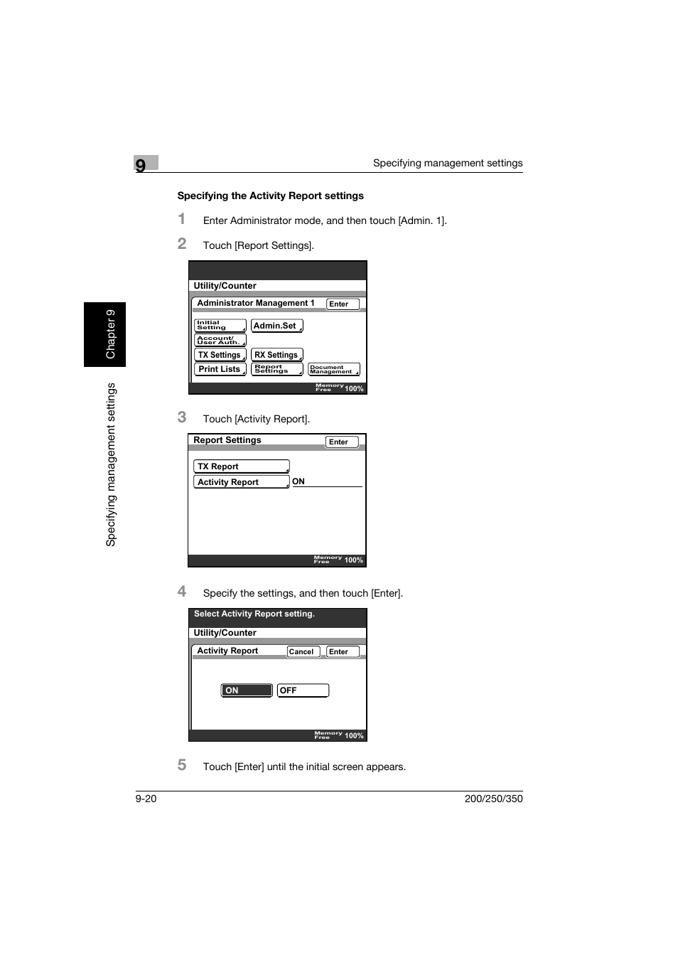 Specifying the activity report settings, Specifying the activity report settings -20 | Konica Minolta BP-200 User Manual | Page 389 / 468