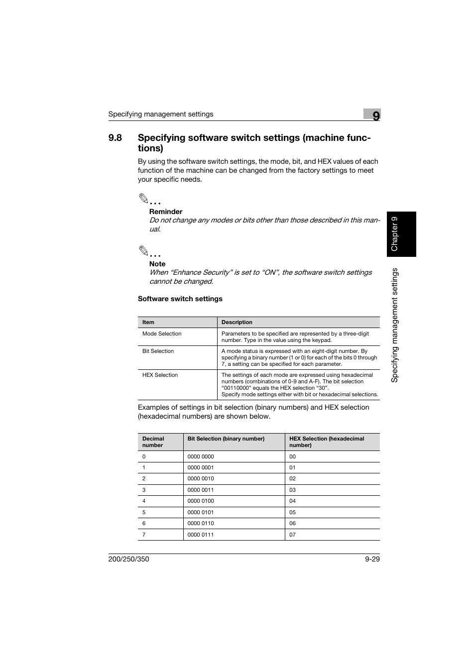 Software switch settings, Software switch settings -29 | Konica Minolta BP-200 User Manual | Page 398 / 468