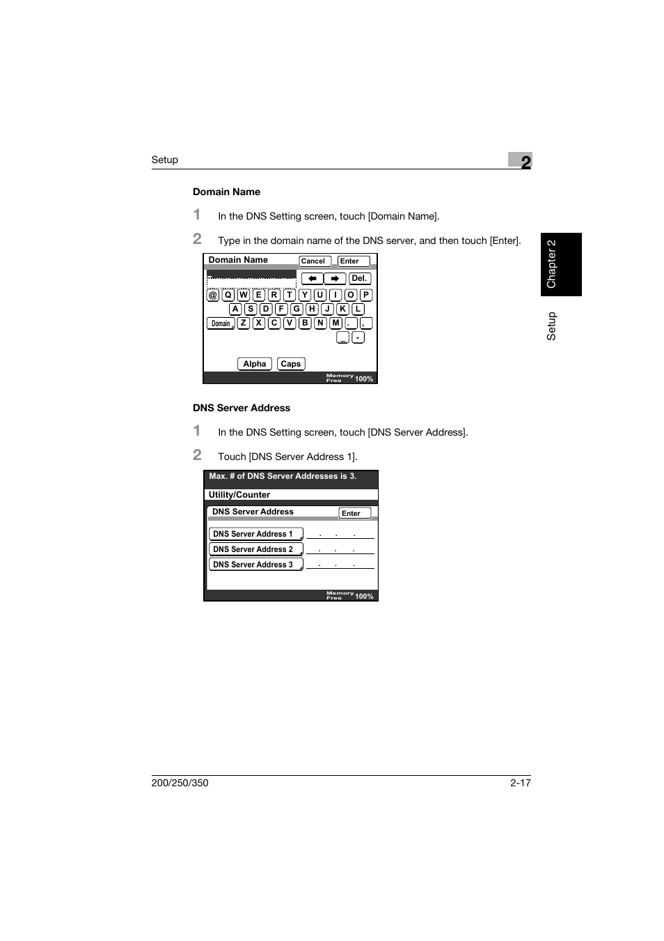 Domain name, Dns server address, Domain name -17 dns server address -17 | Konica Minolta BP-200 User Manual | Page 50 / 468