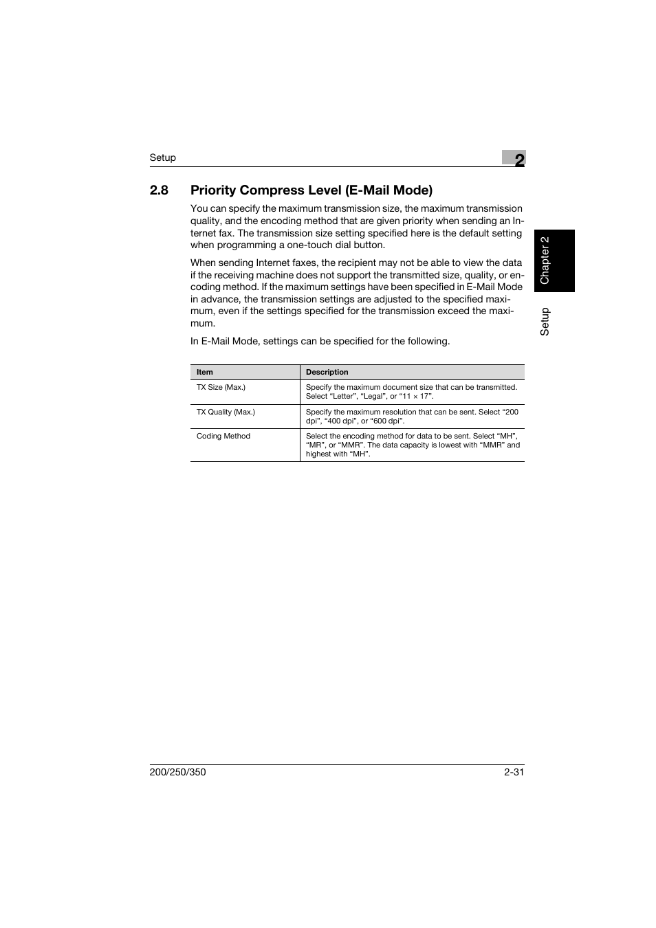 8 priority compress level (e-mail mode), Priority compress level (e-mail mode) -31 | Konica Minolta BP-200 User Manual | Page 64 / 468