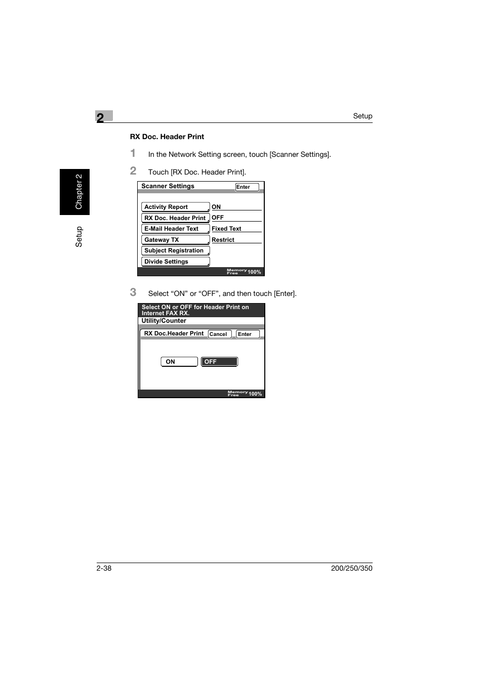 Rx doc. header print, Rx doc. header print -38 | Konica Minolta BP-200 User Manual | Page 71 / 468